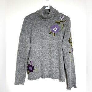 Vintage Tribeca Women’s Turtleneck Rabbit Hair Floral Embroidered Sweater Size M